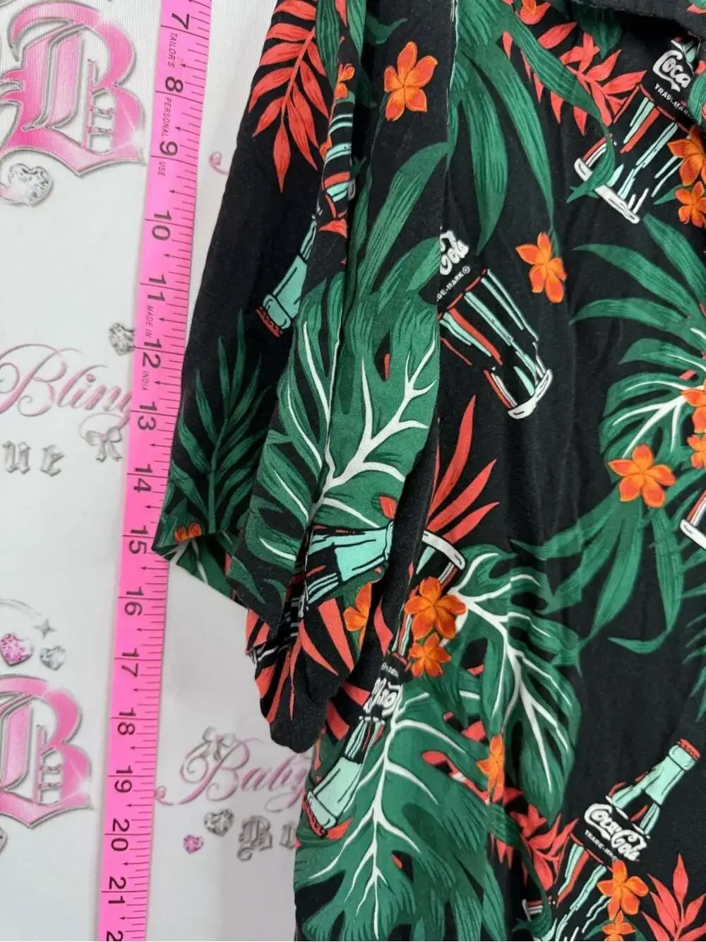 Coca Cola Black Tropical Button-Up Shirt with Green and Orange Print